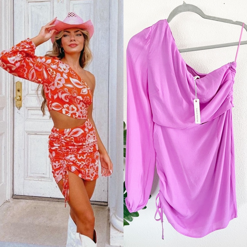 NWT Olivaceous Pink Gabelli One Sleeve Cut-Away Mini Dress M - Picture 1 of 14
